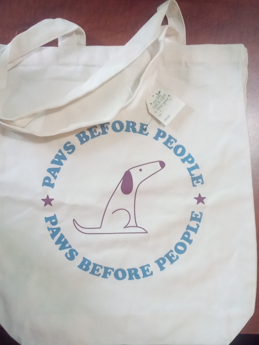 Paws Before People White Canvas Tote Bag Dog Pet Lover Design New NWT